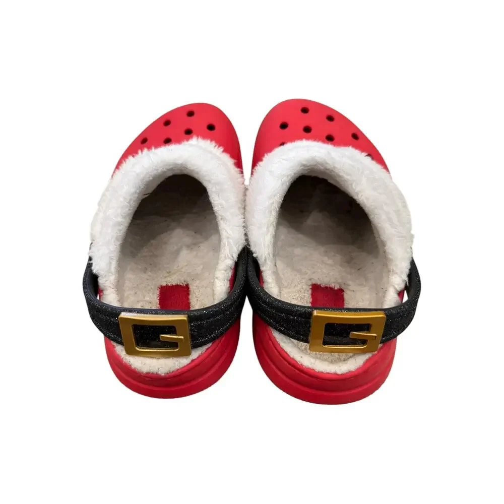 Crocs Classic Lined Holiday Clog Red Santa Faux Fur Kids C11